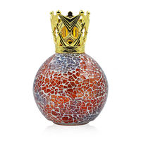 Lampe à parfum décorative en mosaïque de verre avec diffuseur d'huile en métal en forme de couronne, brûleur à huile avec kit d'accessoires pour la décoration de la maison