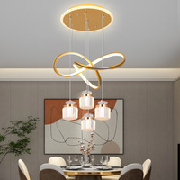 Lampu Gantung LED Clover Modern Iron Gaya Prancis dengan Ketinggian yang Dapat Disesuaikan, Warna Emas/Hitam/Putih untuk Ruang Tamu dan Ruang Makan