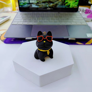 Porte-clés en résine de bouledogue français avec lunettes de dessin animé, artisanat, décoration de sac, statues de chien mignonnes, porte-clés de voiture exquis, accessoire de sac, ornement - Product Image 4