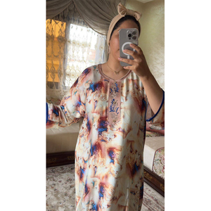 Djellaba longue luxueuse en satin avec broderie Randa exquise, motif floral ethnique, élégante robe longue de salon - Product Image 4