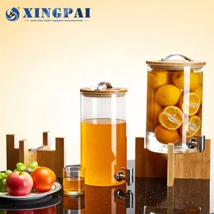 XINGPAI hotel restaurant commercial fruit juicer cooler dispenser 3L 5.2L 8L beverage dispenser glass with bamboo stand