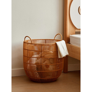 Wicker Laundry <b>Basket</b> Round Washable Clothing Organizer Storage <b>Basket</b> For Home Hotel Use - Product Image 1