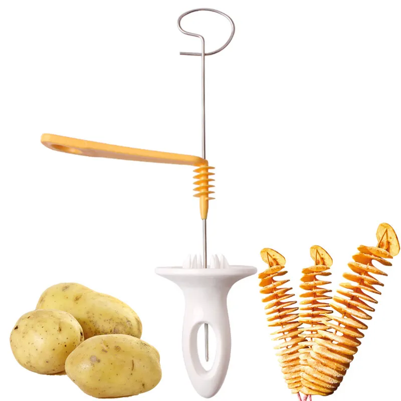 Coupe-tranche de pommes de terre en acier inoxydable rotatif, en spirale, Gadgets de cuisine créatifs, outil pour légumes