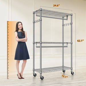 MZG Porte-vêtements roulant robuste sur mesure à 3 niveaux, pour rangement de vêtements et penderie mobile - Product Image 4