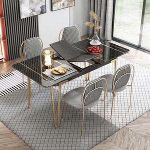 Meubles modernes, ensemble de Table à manger, aspect marbre, robuste, extensible, en verre trempé - Product Image 2