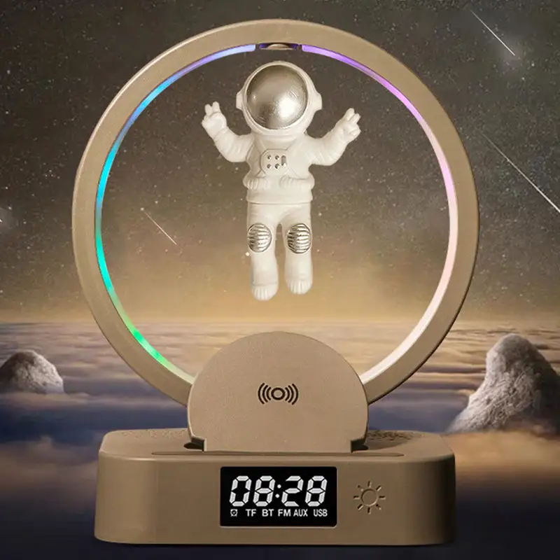 Manyetik astronot şekli modeli hoparlör saat kablosuz şarj adaptörü RGB bilgisayar iphone 15 için pro max