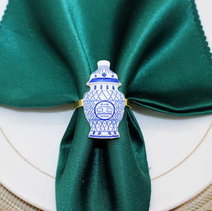 Anillos de Servilleta de Cerámica de Imitación, Diseño de Botella de Porcelana Azul, Porta Servilletas para Decoración de Mesa de Comedor de Boda - Product Image 3