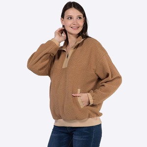 Vente en gros de vêtements grande taille pour femmes vendeur de pulls oversize en polaire Sherpa zippé 1/4 pour femmes - Product Image 5