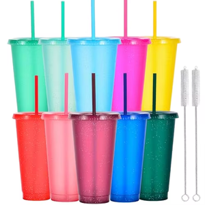 Vaso Acrílico Personalizado de Doble Pared con Brillo, con Pajita, Apto para Lavavajillas, Antiderrames, para Damas de Honor y Fiestas de Verano - Product Image 1
