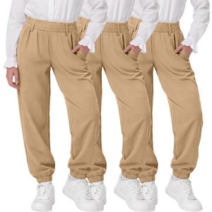 Pantalones de uniforme para niñas, joggers con cintura elástica y bolsillos, ropa escolar de 5 a 14 años, pantalones deportivos elásticos - Product Image 1