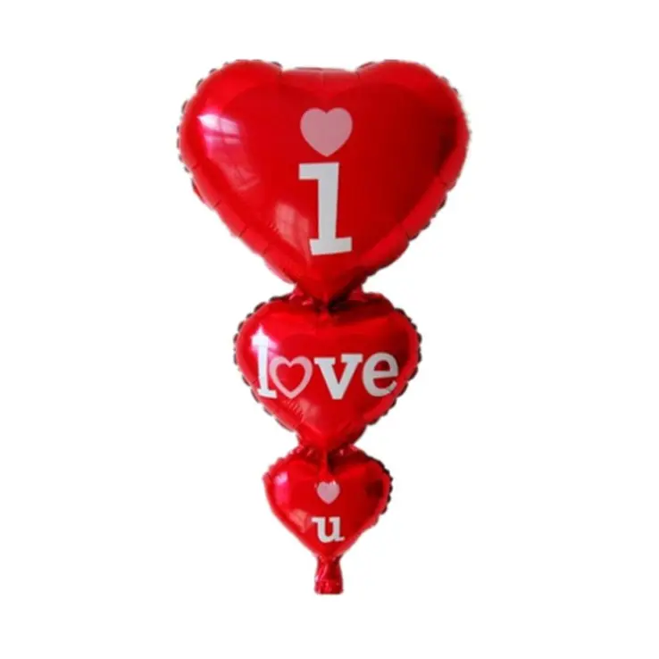 I love you heart shape balloon 3 heart string foil balloon for romantic Valentines Wedding Birthday Party Decorations