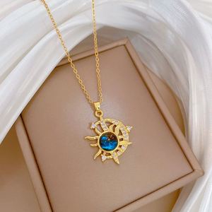 Collar De Acero Inoxidable Diamond Elegant Gorgeous Diamond Necklace for Women Titanium Steel <b>Chain</b> Clavicle Star Moon Necklace - Product Image 4