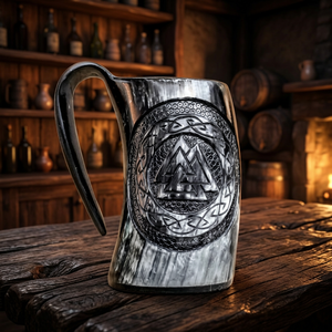 Jarra de Cuerno Vikingo Grabada 100% Natural para Moscow Mule, Calidad Premium, Hecha a Mano, Apta para Lavavajillas, Ecológica, Ideal para Cumpleaños - Product Image 1