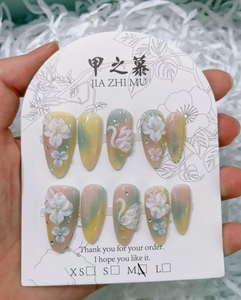 <span class=keywords><strong>Uñas</strong></span> Postizas Acrílicas en Forma de Almendra 3D, Paquete de 10 Piezas, <span class=keywords><strong>Uñas</strong></span> de Gel de Presión, Hechas a Mano, ABS Puro, Estilo Francés Cuadrado para Dedos, Surtidas - Product Image 6