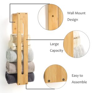 Toallero de Bambú Estilo Americano, Soporte de Pared para <span class=keywords><strong>Baño</strong></span>, Organizador de Almacenamiento - Product Image 6