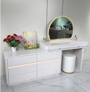 Modern Simple Bedroom Furniture Makeup <b>Dressing</b> <b>Table</b> With LED Light <b>Mirror</b> Multi Storage Drawers - Product Image 1