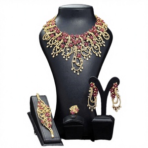 T102C Conjunto de Lujo Rojo Brillante de Marca Famosa para Mujer, Estilo África <span class=keywords><strong>Dubai</strong></span>, de Oro, para Novia, Compromiso, Boda, Fiesta, con Zirconia y Latón - Product Image 4