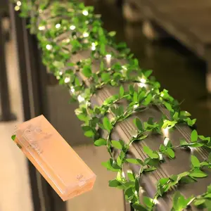 LED simulación hoja verde ratán cadena patio al aire libre boda Fondo hiedra decorativa solar cobre alambre luces