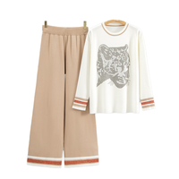 Ensemble pull décontracté ample anti-boulochage pour femme, nouvelle collection automne, veste tricotée tête de léopard tendance deux pièces