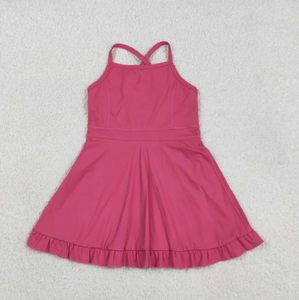 Vestido Casual de Verano para Bebés Niñas, Color Rosa Intenso, con Volantes, Largo hasta la Rodilla, Estilo Línea A, Transpirable, para Yoga - Product Image 1