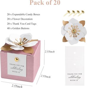 Boîtes à bonbons Rose poudré Boîtes de cadeaux avec décoration florale Étiquettes de remerciement blanches Emballage cadeau pour mariage Anniversaire Baby shower - Product Image 1