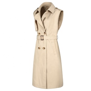 Manteau <span class=keywords><strong>trench</strong></span> <span class=keywords><strong>sans</strong></span> manches pour femme Boying, printemps-été, col à revers, double boutonnage, ceinture, polyester, écologique, respirant, long, ODM - Product Image 4