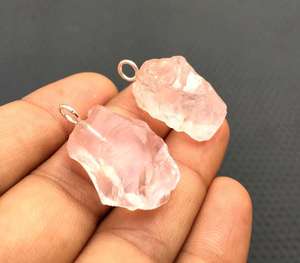 Fine Jewelry Charm 2 Pièces Naturel Rose Quartz Gemme Non Traité Brut 92.5 Pendentif En Argent Sterling En Gros - Product Image 2