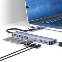 Base de Conexión 8 en 2 con Extensor USB, 4 Puertos USB-A, Lector de Tarjetas USB C TF/SD, Salida de Audio de 3.5mm para MacBook iPad Pro