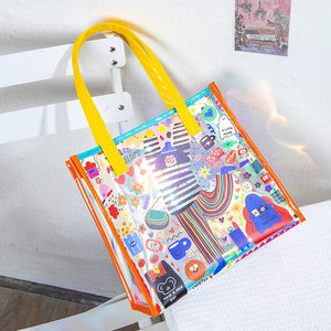 Sac à main en PVC transparent imperméable, sac de shopping en PVC laser, sac de plage à motif de dessin animé avec logo imprimé - Product Image 6