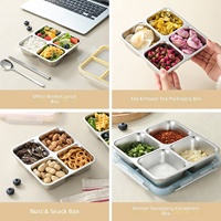 Boîte à lunch en acier inoxydable 304 de 720 ml, 4 compartiments, boîtes à collation Bento, contenants de stockage alimentaire avec couvercles