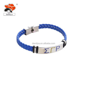 YPD Unisex Acero inoxidable verde cuero brazaletes letra griega pulsera hermandad joyería personalizable Logo estilo religioso - Product Image 4