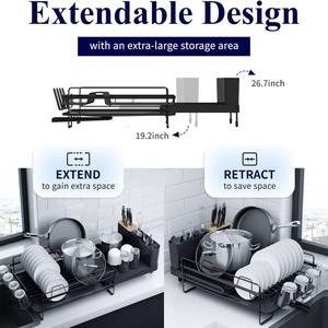 Escurridor de Platos Multifuncional Grande, Extensible, Antióxido, Negro, para Cocina - Product Image 4