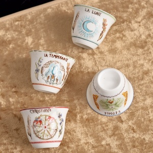 Tasses à thé en céramique réutilisables, lot de six petites tasses, idéales pour les dîners de famille, les banquets et les cadeaux, parfaites pour le thé de l'après-midi, avec illustrations créatives. - Product Image 5