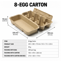 Vente Flash : Barquettes à œufs jetables populaires en pâte à papier, 8 alvéoles, recyclables