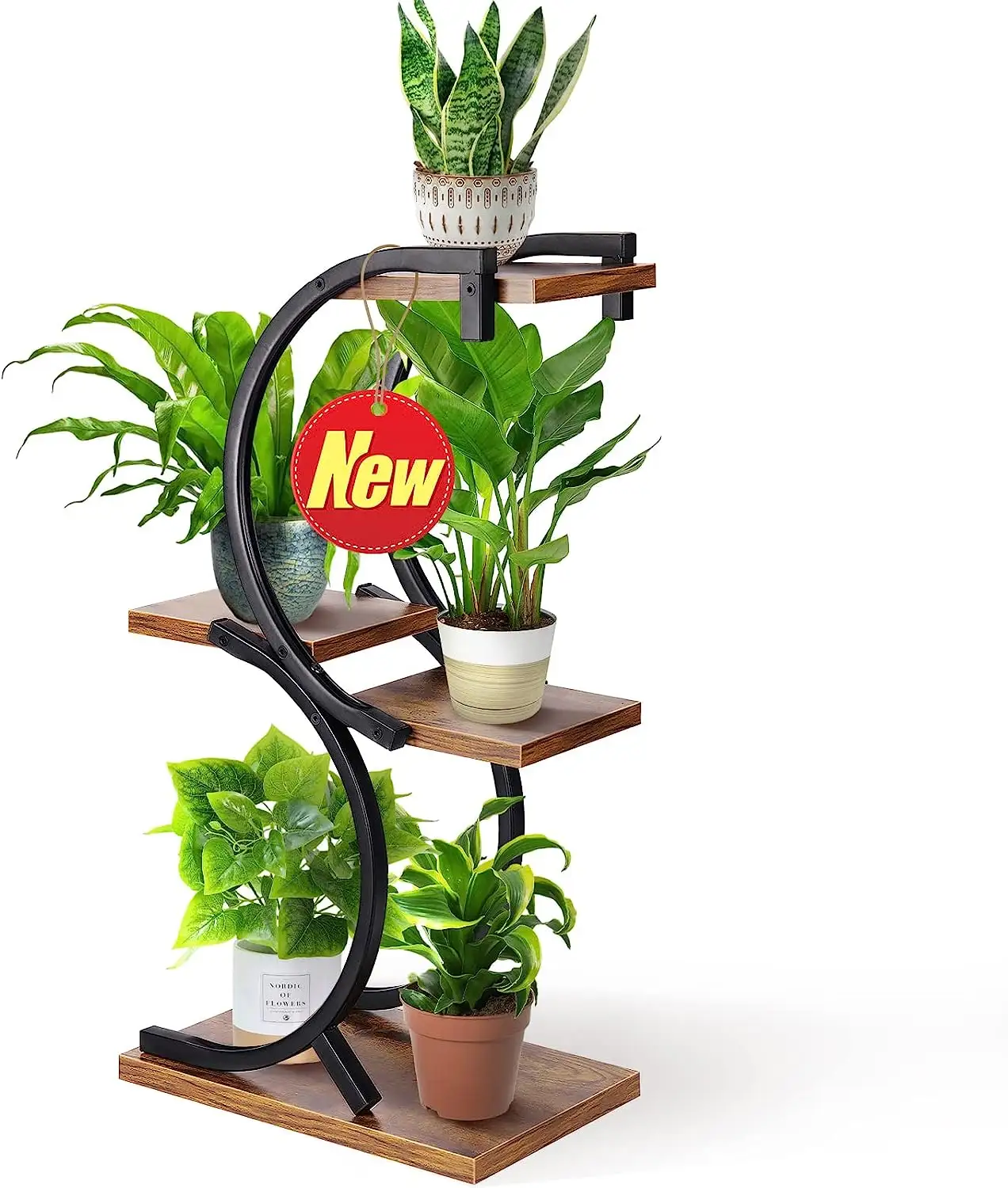 金属と木製の植物スタンド屋内、植物ディスプレイスタンドホームフラワーシェルフ収納スタンドラック