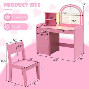 Kids Vanity with Lights, 2 in 1 Princess Makeup <strong>Desk</strong> &amp; Chair Set Cabinet Toddler Dressing Table Vanity Set for Little Girls - Product Image 5
