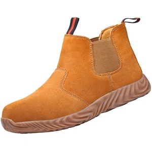 Safety Shoes Steel Toe Anti Smashing Anti Puncture Breathable Slip On For Construction Men Camel Color Medium Tube Elastic Band - Product Image 5