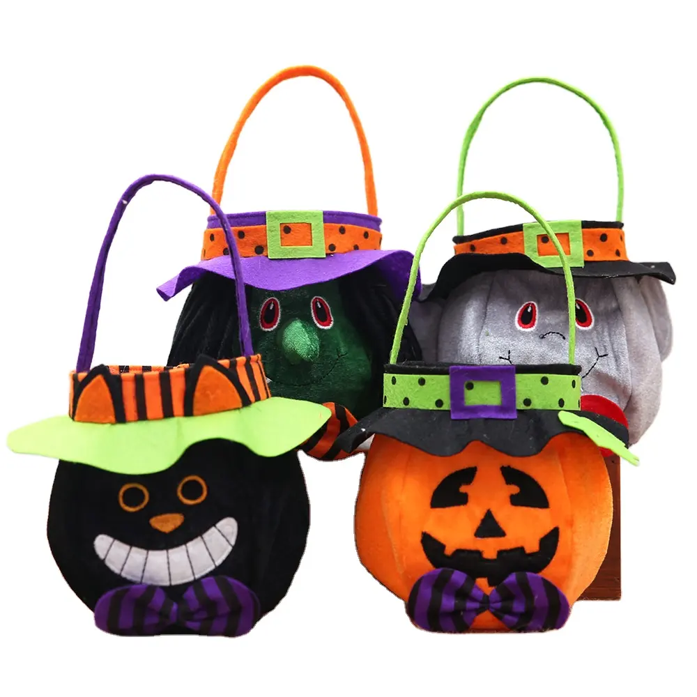 Halloween Decor Creative Pumpkin Skeleton Circle Party Handbag Reusable Festival Trick Or Treat Candy Presents Tote Handle Bag