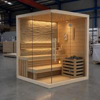 Ruang Sauna Tradisional Premium Dalam Ruangan, Kabin Sauna Kaca Penuh untuk 3-4 Orang dengan Pemanas Listrik dan Batu untuk Kesehatan Rumah Mewah