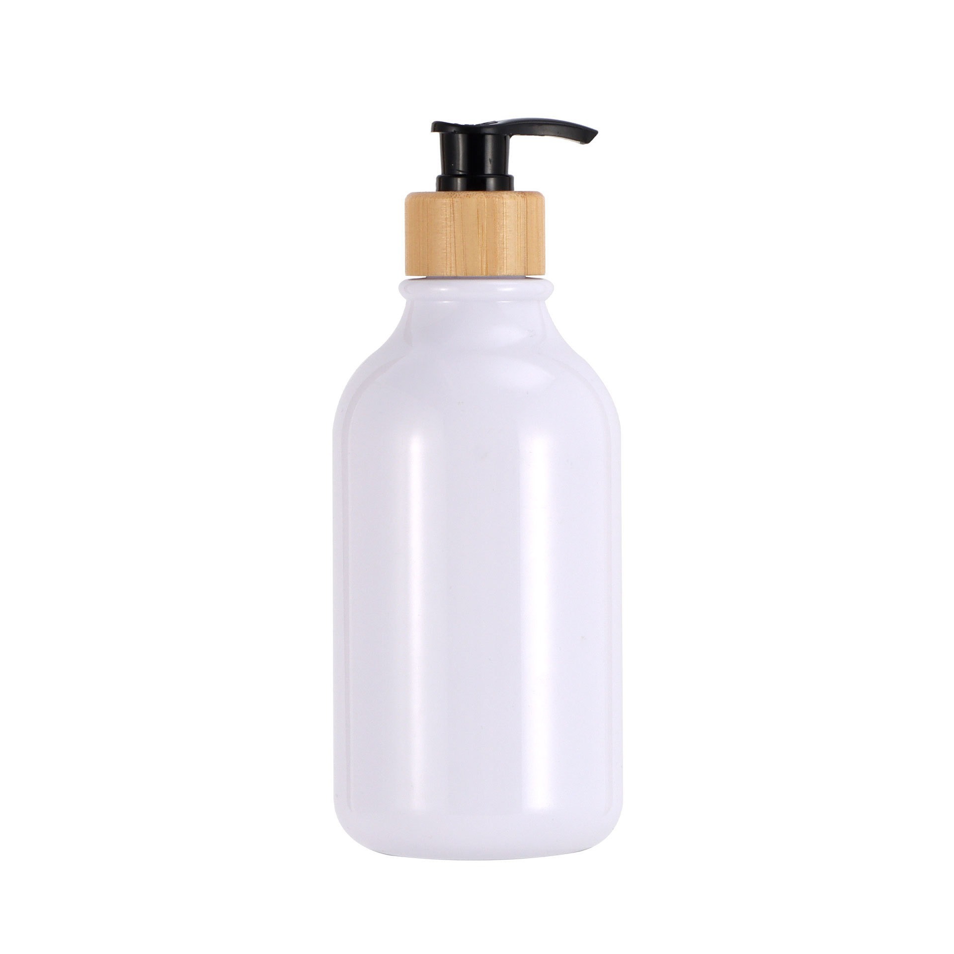 Bouteille blanche brillante + pompe en bambou noir