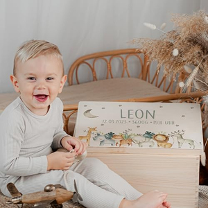 Boîte à souvenirs en bois à imprimé animalier avec couvercle, <span class=keywords><strong>coffre</strong></span> de rangement personnalisé pour la naissance, le baptême, la fête prénatale et les anniversaires - Product Image 2