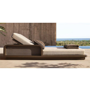 Chaise longue de jardin en aluminium, style unique rotin et métal, pour piscine, fête en plein air, détente, mobilier de plage - Product Image 1