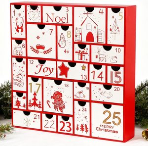 <b>Red</b> Wooden Advent Calendar 2025, 11.8" with 25 Storage Drawers, Christmas Countdown Calendar for Holiday Decoration - Product Image 1