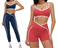 2 Set Pakaian Yoga Wanita, Pakaian Olahraga, Set Gym, Tracksuit, Legging Pinggang Tinggi, Sport Bra, Pakaian Atletik, Pakaian Fitness
