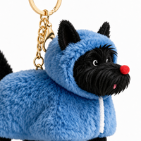 Nouvelle Arrivée Zaves : Adorable Porte-clés en Peluche Chien Noir à Capuche Bleu, Écologique, Durable, Remplissage en Coton PP Doux, Couleurs Personnalisables