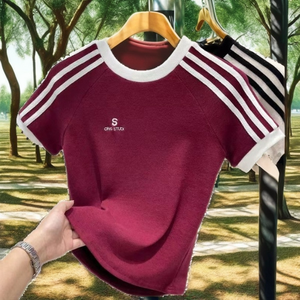 Camiseta de Verano para Mujer, Cuello en V, Manga Corta, Corte Regular, Estampado de Letras, Transpirable, de Secado Rápido, Informal - Product Image 2