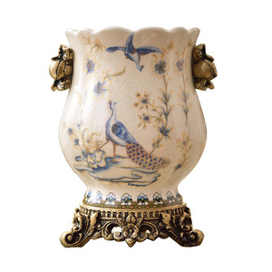 <span class=keywords><strong>Vase</strong></span> à fleurs de petite taille, style dessin abstrait classique fait main, motif antique de fleurs et d'oiseaux - Product Image 6