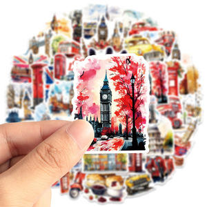 50PCS Blue Red British Style Classic London Scene Telephone Booth <strong>Bus</strong> Luggage Eco-Friendly PVC Die-Cut Custom <strong>Stickers</strong> - Product Image 6