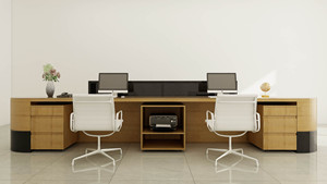 Bureau de réception de bureau moderne en bois avec armoires de rangement intégrées, design de panneaux écologiques et durables - Product Image 6