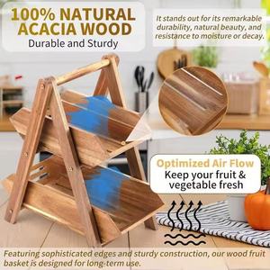 Cesta de Almacenamiento de Frutas y Verduras de Madera, Portátil, de Doble Capa, Multifuncional, Organizador de Encimera de Cocina - Product Image 5